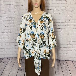 NWT New Tamara H Floral Tie Front Button Blouse Size XL
